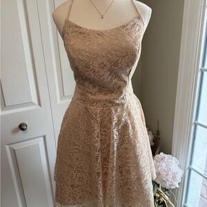 Elegant Lace Halter Dress in Cream
